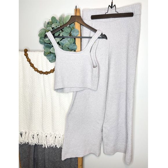 H&M Pants - H&M Lavender/ Grey Knitted Trousers and Crop Tank Top